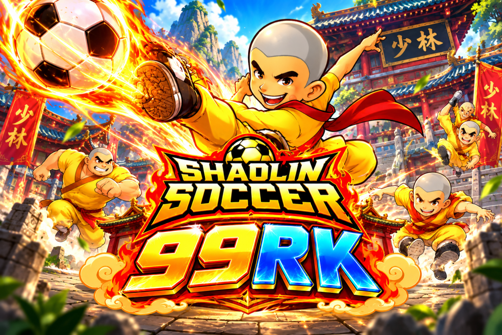 99RK Shaolin Soccer dengan tendangan api, bola sepak, kuil Shaolin, dan aksi para biksu